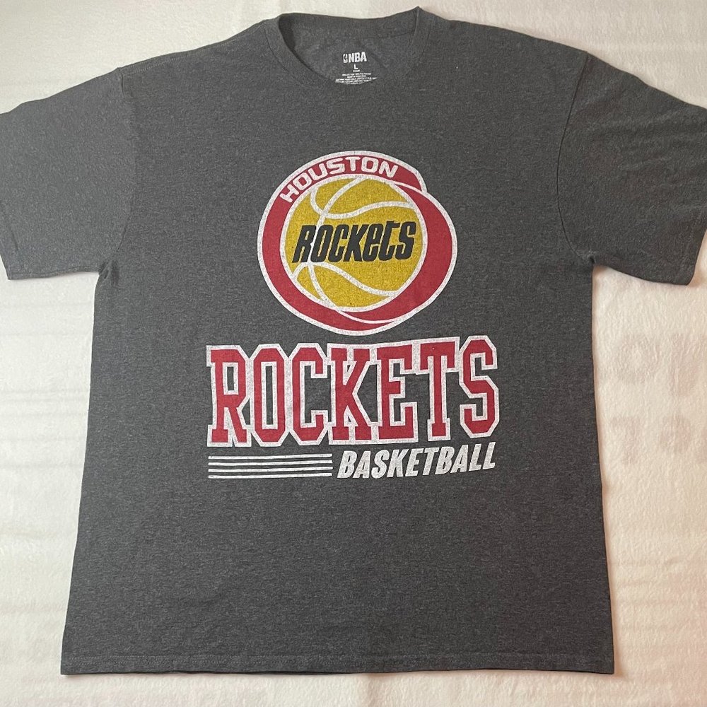 Houston Rockets Basketball Shirt NBA Retro Short Sleeve Gray Men Large